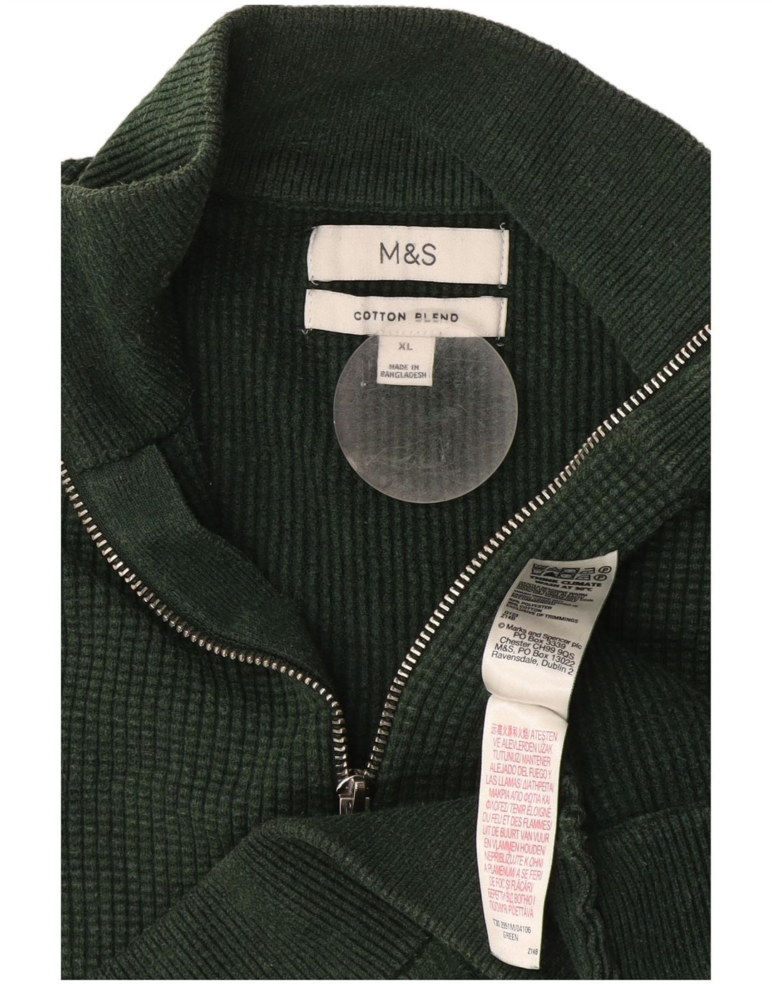 Marks & Spencer Herren-Pullover mit Reißverschluss am Hals, XL, grüne Baumwolle