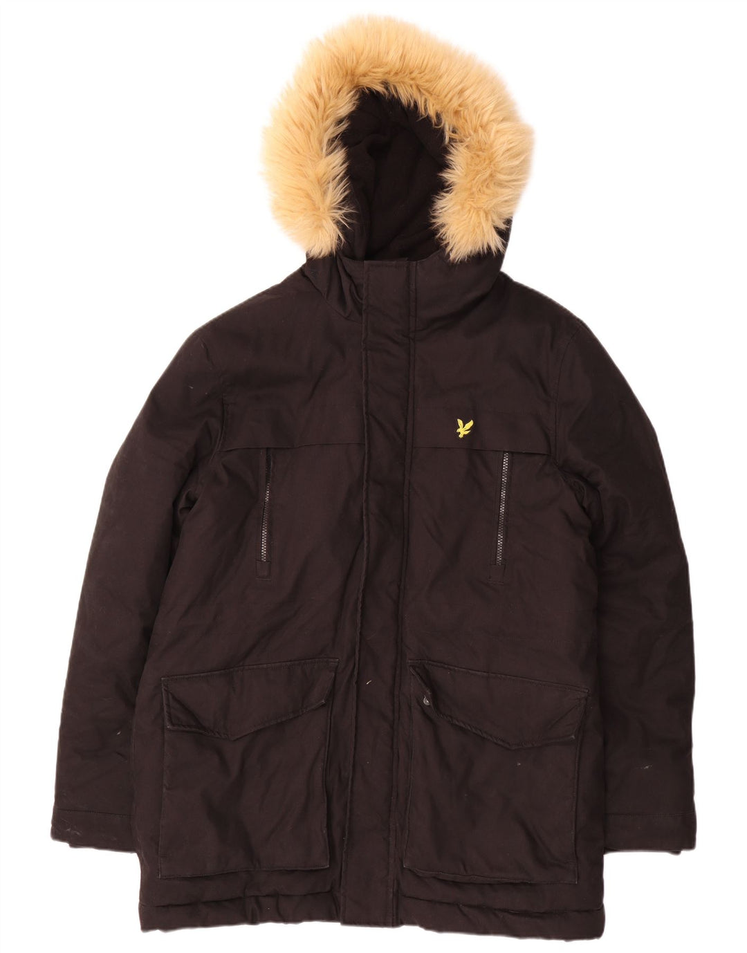Lyle & Scott Herren-Parka mit Kapuze, UK 40, Größe L, Schwarz, Baumwolle