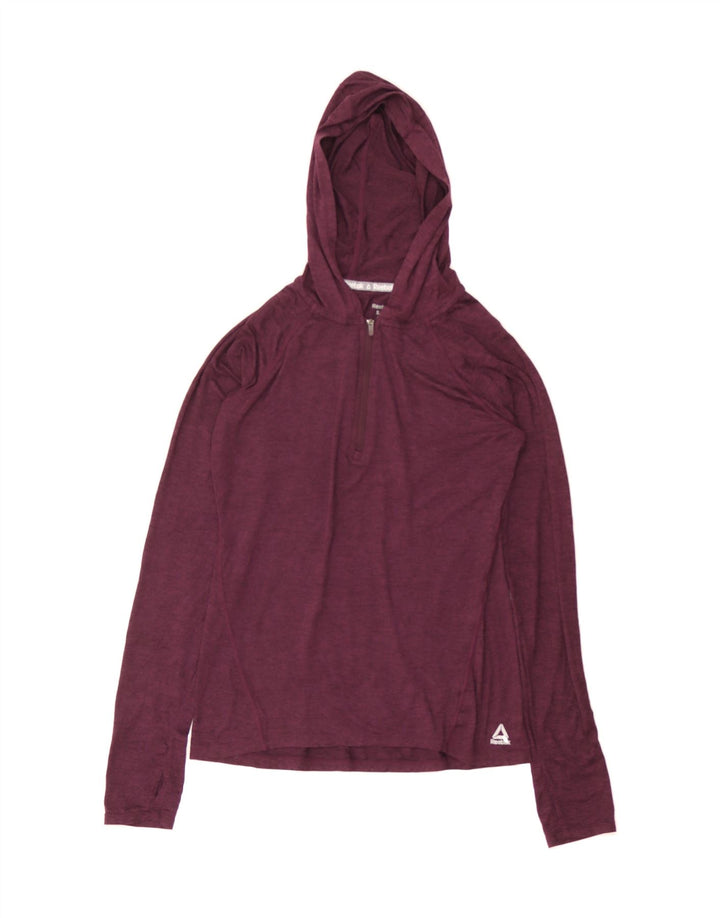 REEBOK Womens Hooded Top Long Sleeve UK 10 Small Burgundy Polyester Vintage Reebok and Second-Hand Reebok from Messina Hembry 