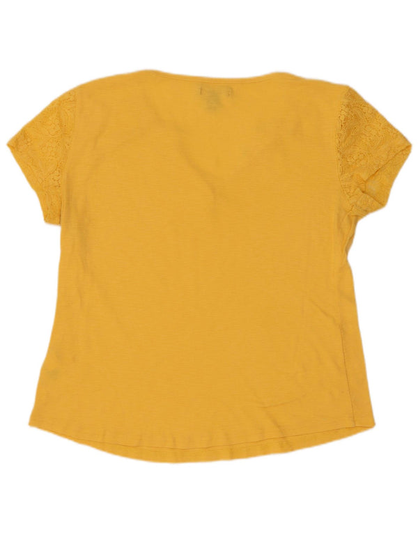 Chaps Damen T-Shirt Top UK 16 Large Gelbes Nylon mit Blumenmuster