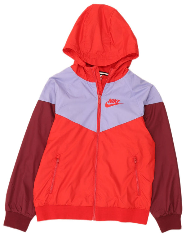 Nike Jungen-Regenjacke mit Kapuze, 10–11 Jahre, mittelrotes Farbblock-Polyester
