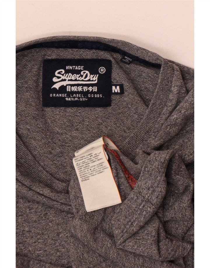 Superdry Herren-Oberteil aus langärmliger, mittelgrau gefleckter Baumwolle