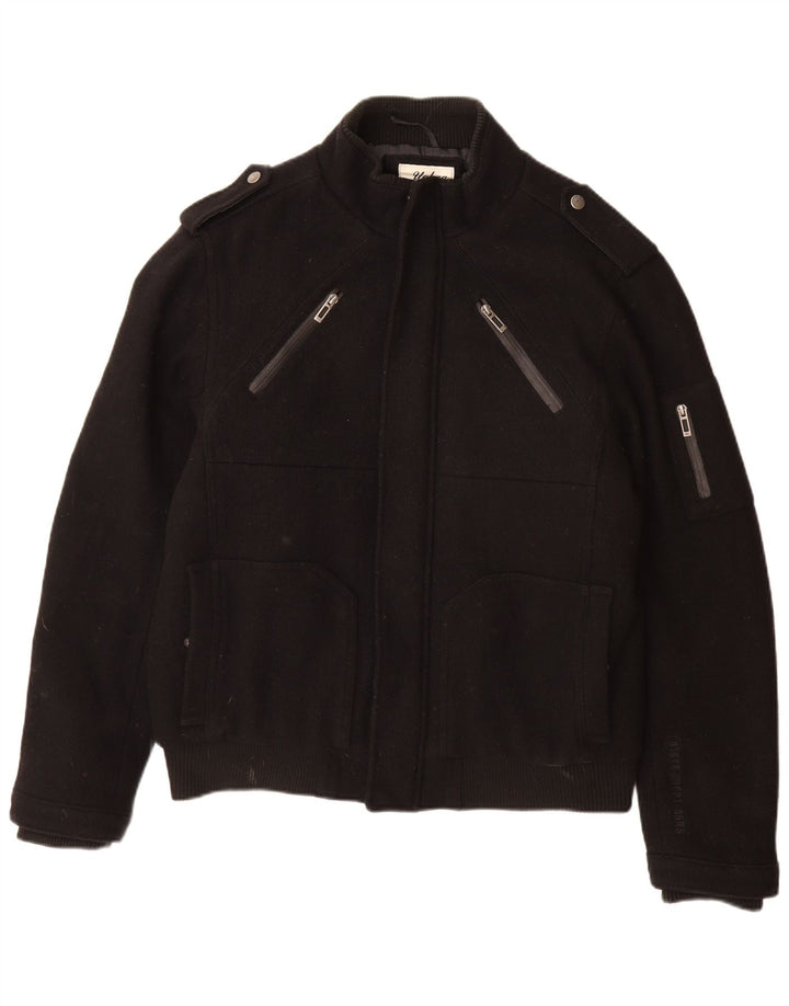 ANGELO LITRICO Herren Militär Bomberjacke UK 42 XL Schwarze Wolle