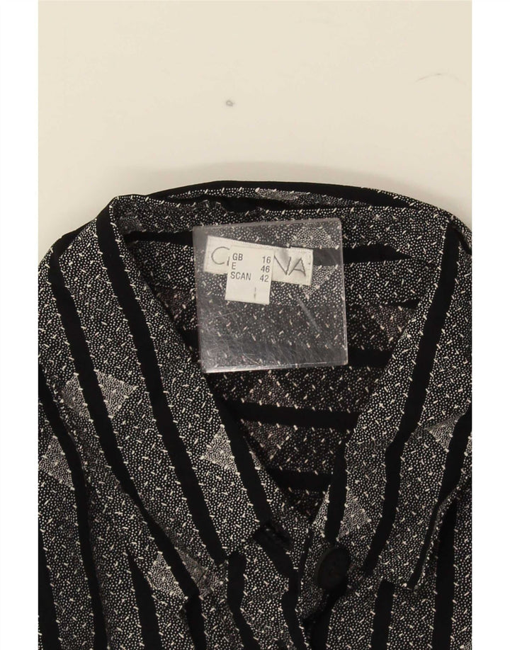 Vintage Damen Shirt UK 16 Groß Schwarz gestreift