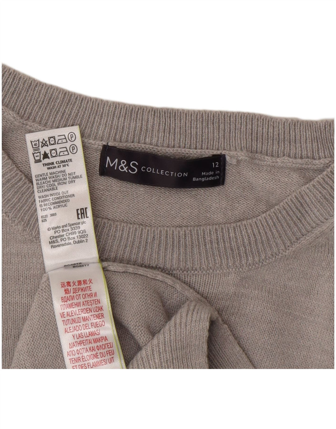 Marks & Spencer Damen-Pullover mit grafischem Rundhalsausschnitt, Gr. 12, Mittelgrau