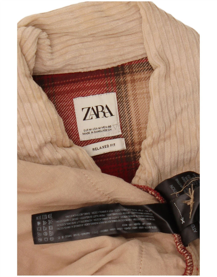 Zara Herren-Overshirt, entspannte Passform, Flanellhemd, mittelrot, kariert, Baumwolle