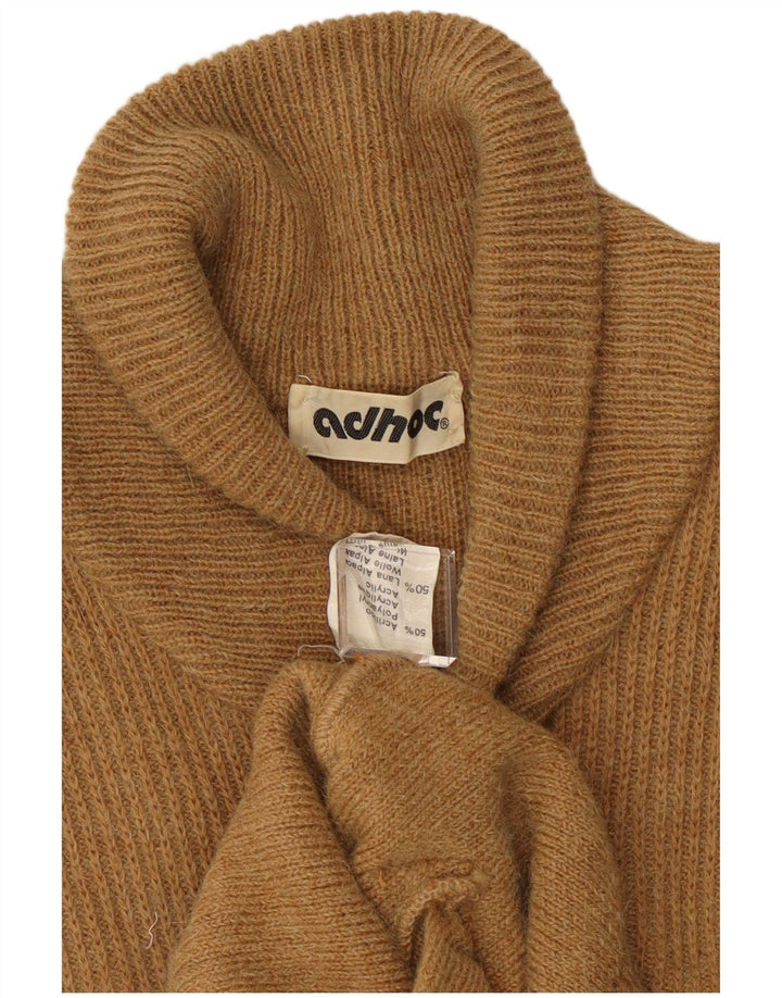 Vintage Herren-Cardigan-Pullover, Mittelbeige, Farbblock-Acryl