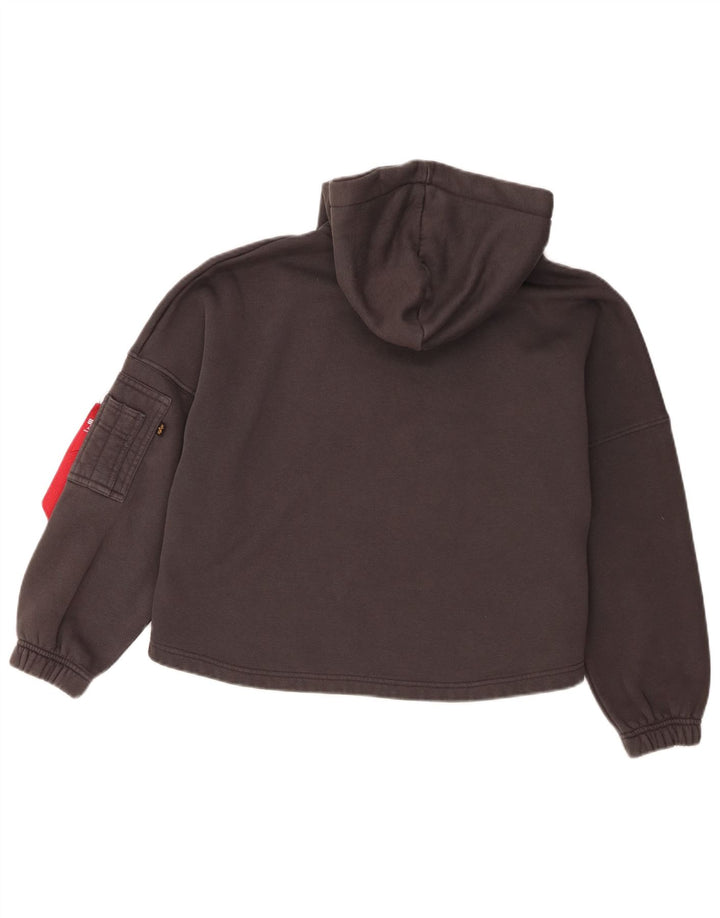 Alpha Industries Damen Crop Oversized Hoodie Pullover UK 10 Small Grau