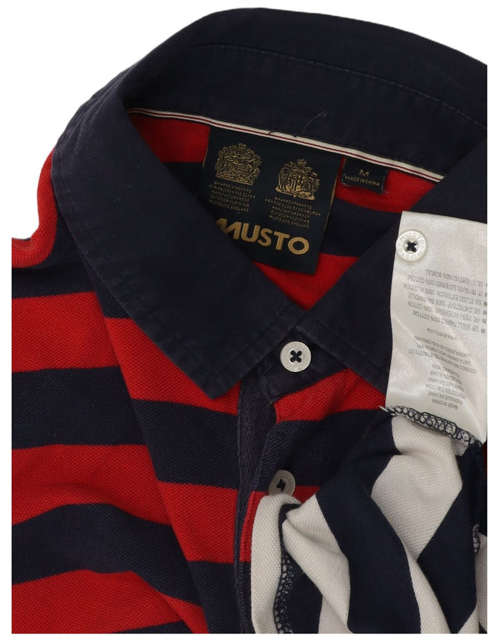 MUSTO Herren-Poloshirt aus mittelblauer, gestreifter Baumwolle