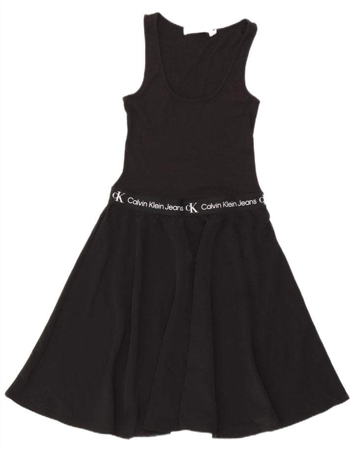 Calvin Klein Damen Ärmelloses, grafisches A-Linien-Kleid, Größe S, Schwarz, Modal