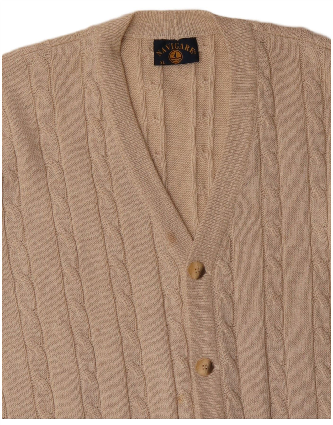 NAVIGARE Herren-Strickjacke XL Beige gefleckte Merinowolle