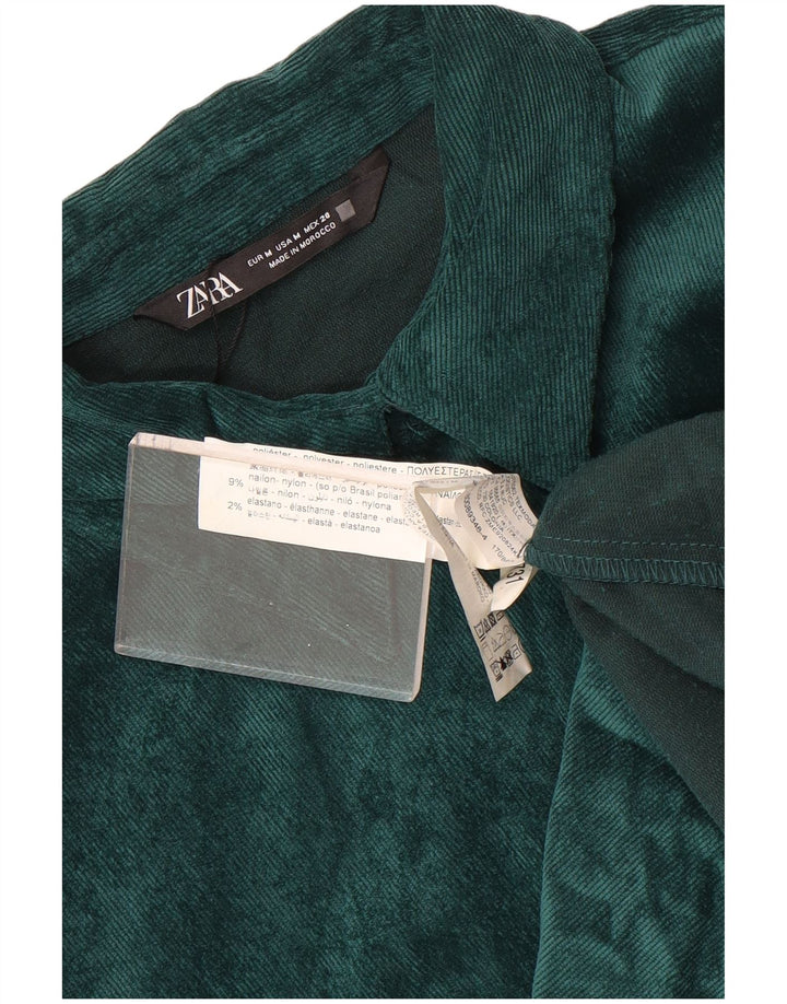 Zara Damen Übergroßes Cordhemd UK 14 Mittelgrünes Polyester