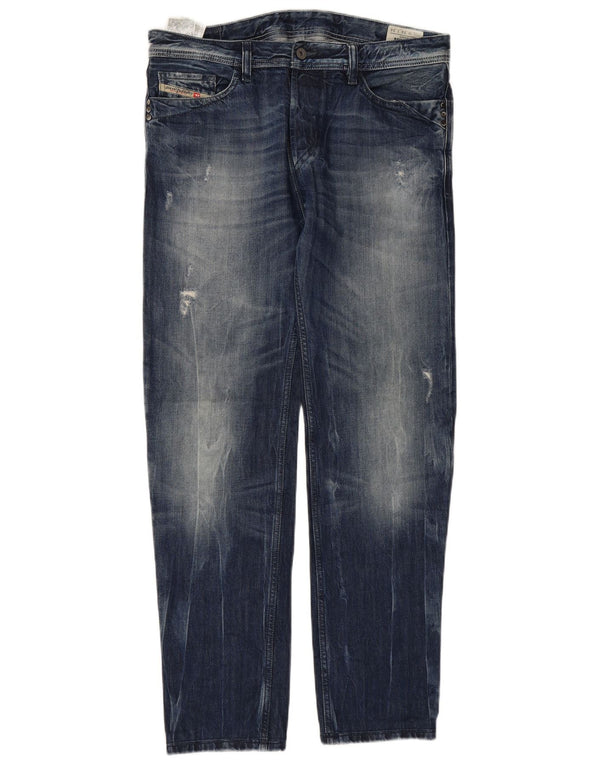 DIESEL Herren Mennit Distressed Straight Jeans W34 L34 Blaue Baumwolle