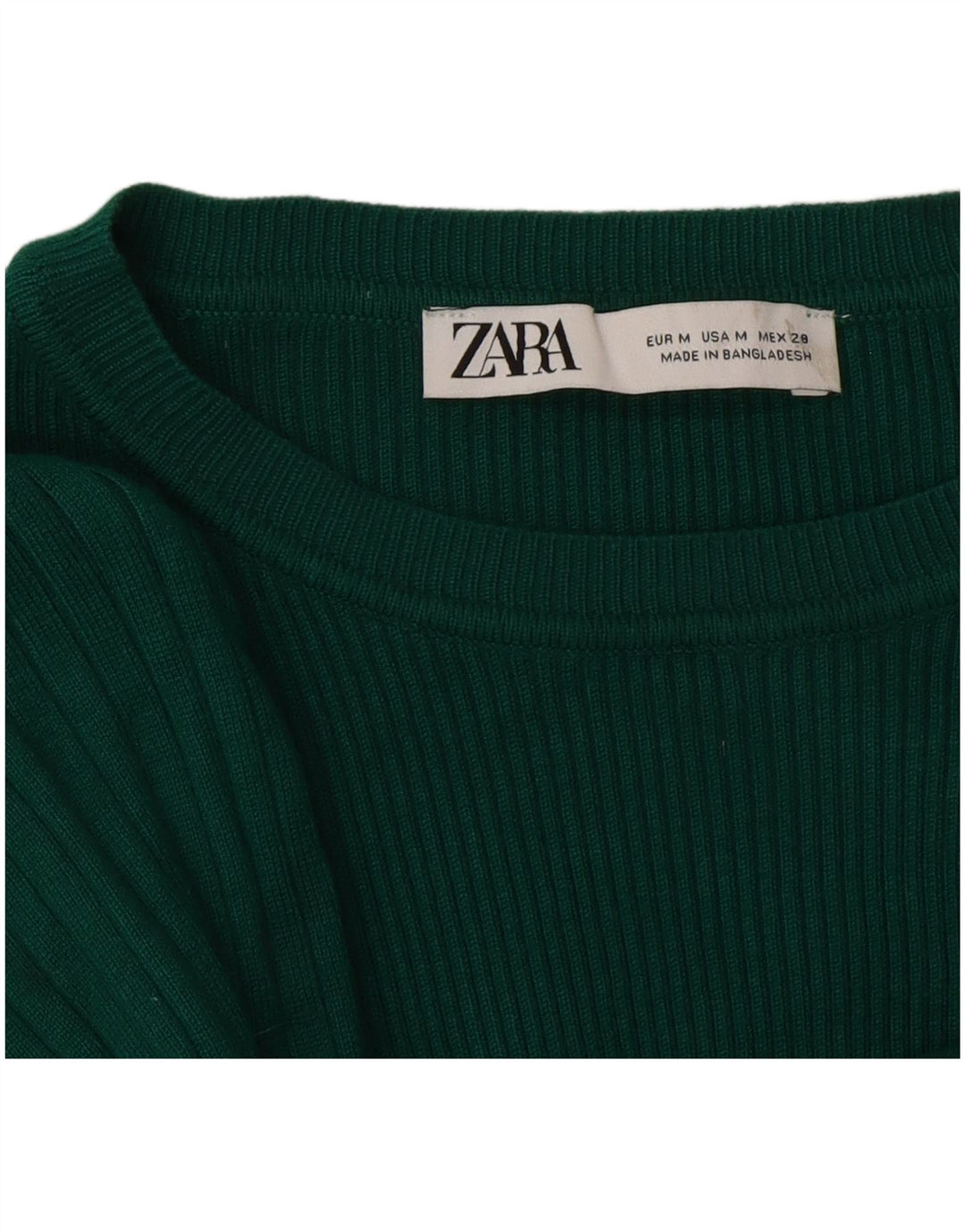 Zara Damen Crop Top Langarm UK 12 Mittelgrüne Viskose