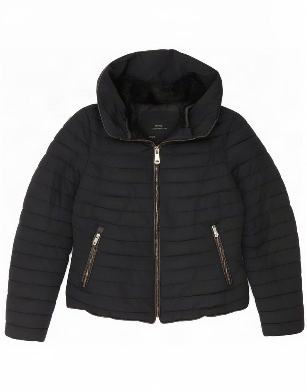 Zara Damen Crop Hooded Wattierte Jacke UK 10 Small Schwarz