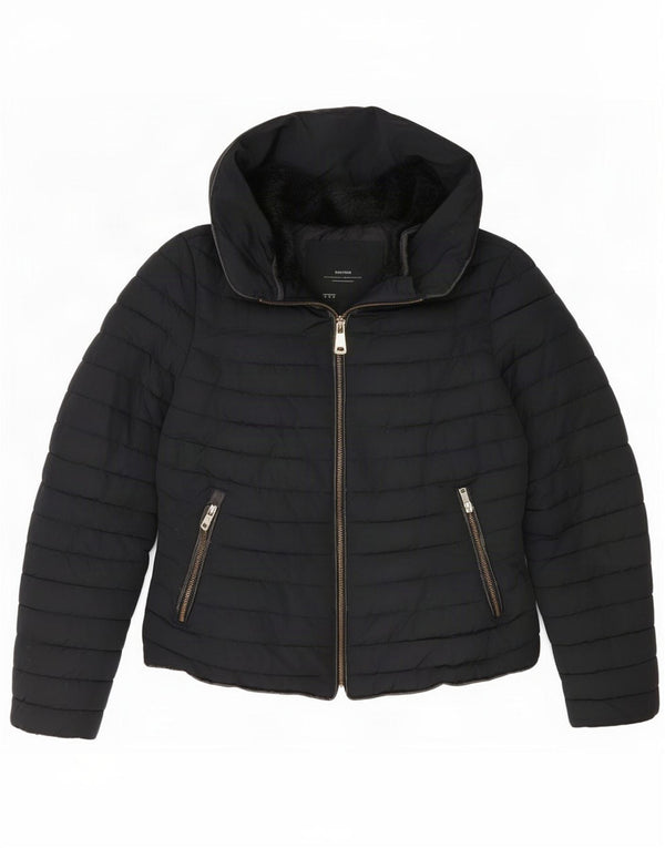 Zara Damen Crop Hooded Wattierte Jacke UK 10 Small Schwarz