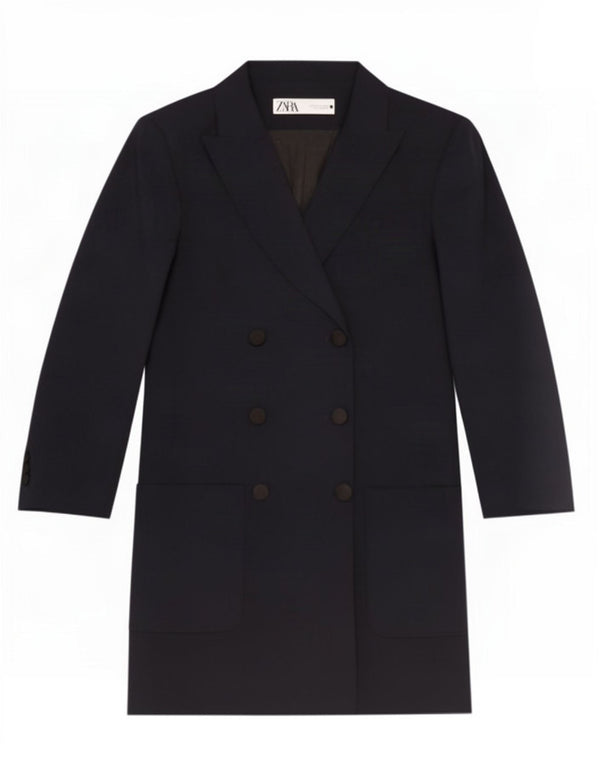 Zara Zweireihiger Damenmantel UK 12 Medium Marineblau Polyester
