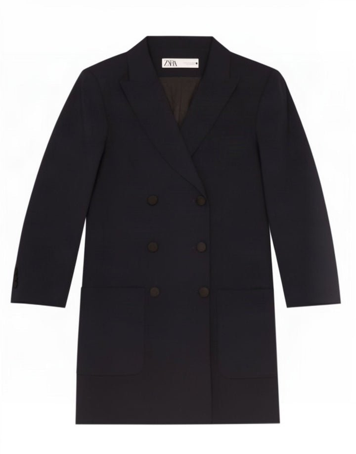 Zara Zweireihiger Damenmantel UK 12 Medium Marineblau Polyester