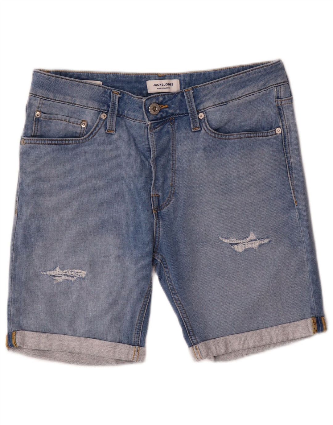 Jack & Jones Herren-Jeansshorts im Distressed-Look, Größe M, W32, Blau, Baumwolle
