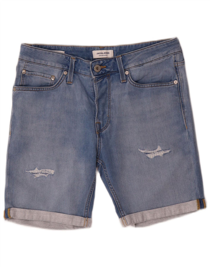 Jack & Jones Herren-Jeansshorts im Distressed-Look, Größe M, W32, Blau, Baumwolle