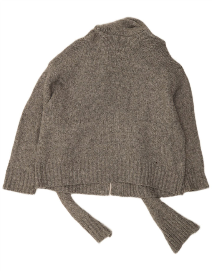 Zara Damen-Strickjacke mit übergroßer Vorderseite und Krawatte, UK 16, großes graues Nylon