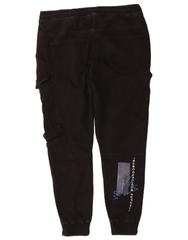 Zara Mens Crop Joggers Cargo Trousers Large W34 L25 Black Cotton