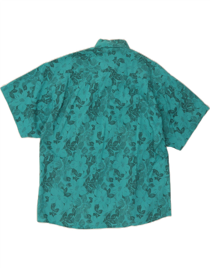 VINTAGE Mens Short Sleeve Shirt Large Blue Floral Vintage Vintage and Second-Hand Vintage from Messina Hembry 