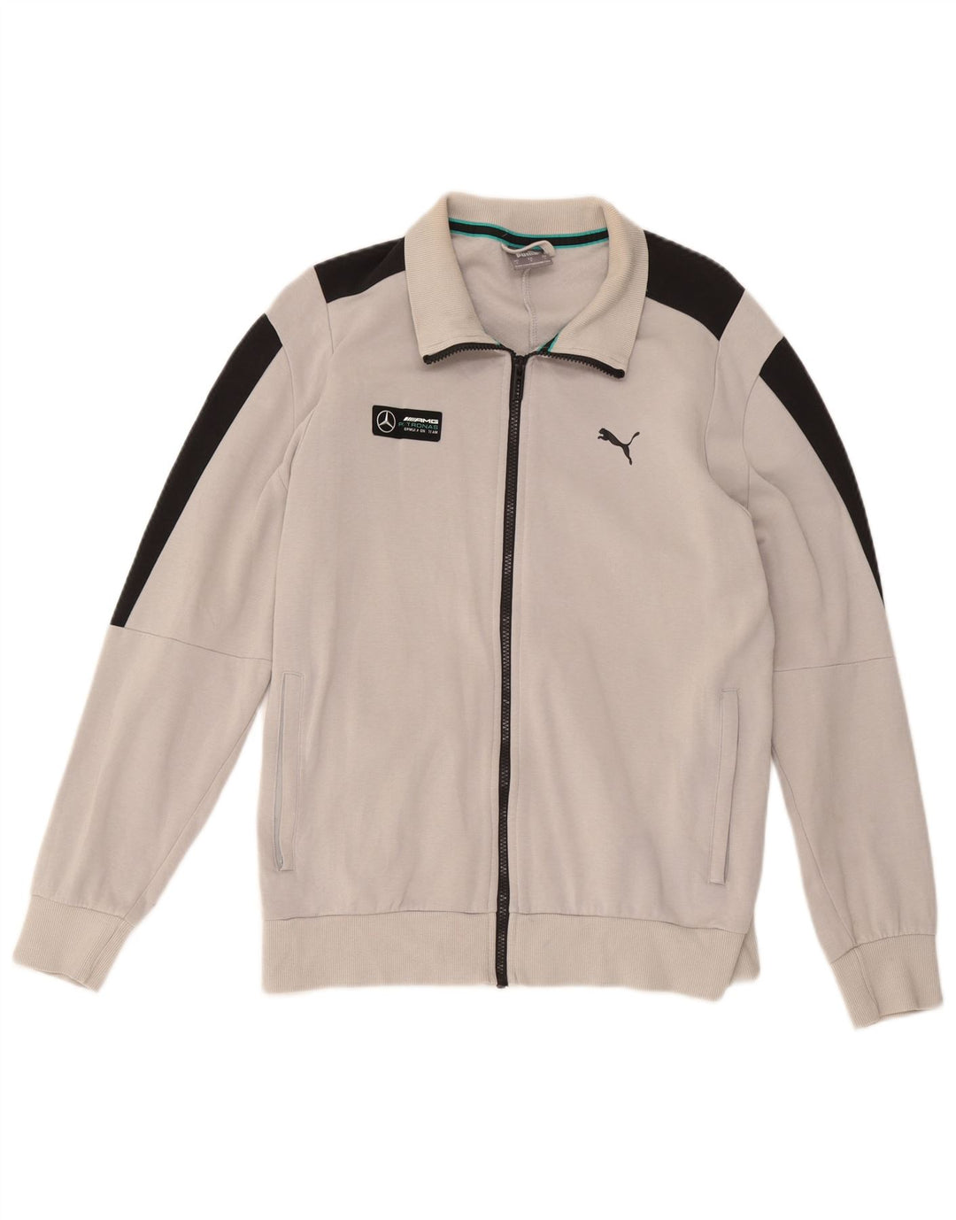 Puma Damen-Trainingsanzug-Oberteiljacke UK 16 Large Graue Colourblock-Baumwolle