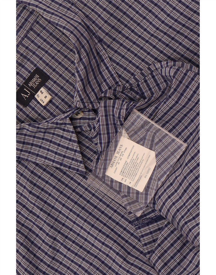 Armani Jeans Damen Kurzarmhemd US 8 Medium Navy Blue Check Baumwolle