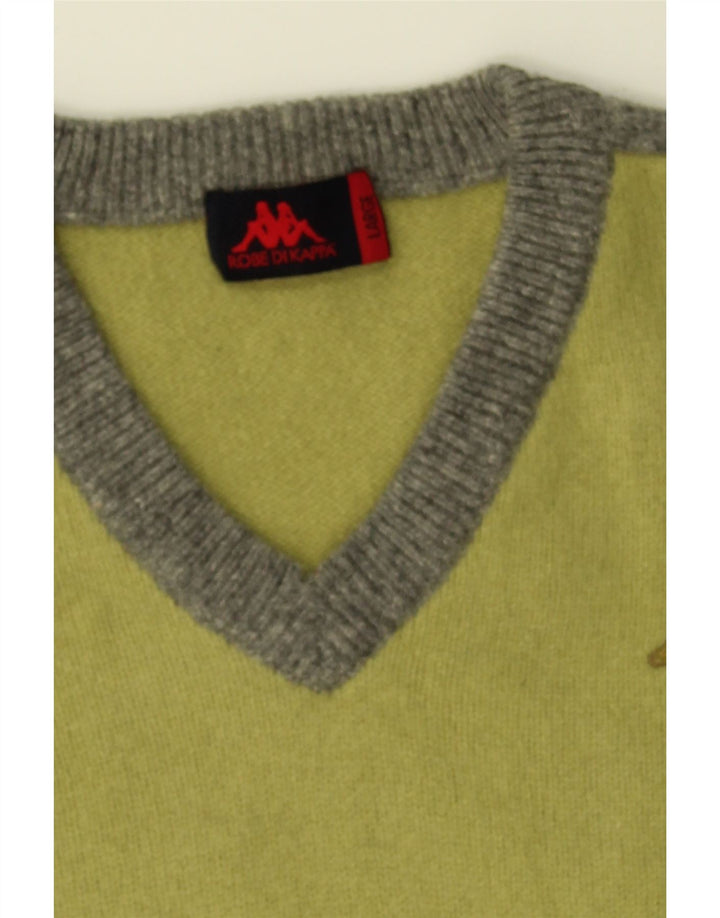 KAPPA Mens V-Neck Jumper Sweater Large Green Colourblock Wool Vintage Kappa and Second-Hand Kappa from Messina Hembry 