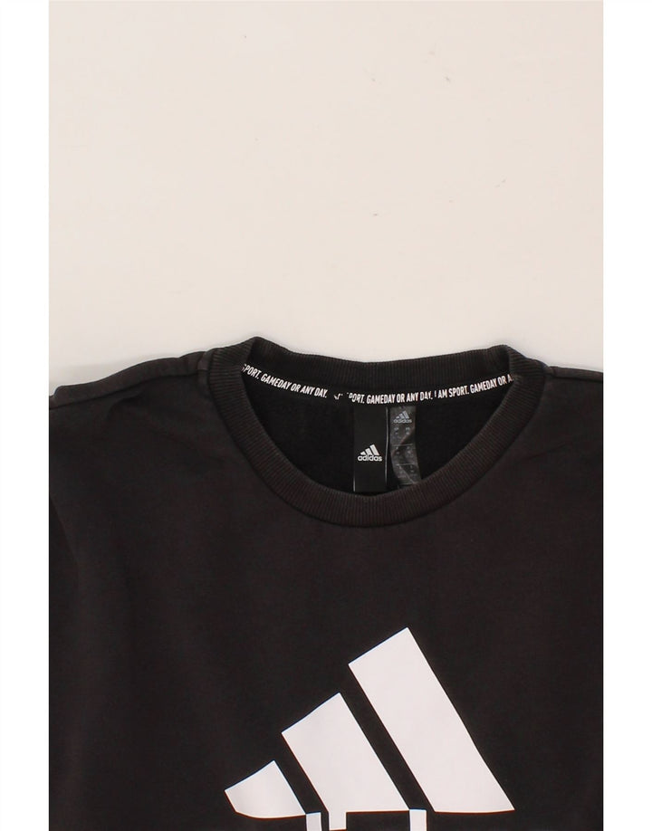 ADIDAS Womens Oversized Graphic Sweatshirt Jumper UK 12/14 Medium Black Vintage Adidas and Second-Hand Adidas from Messina Hembry 