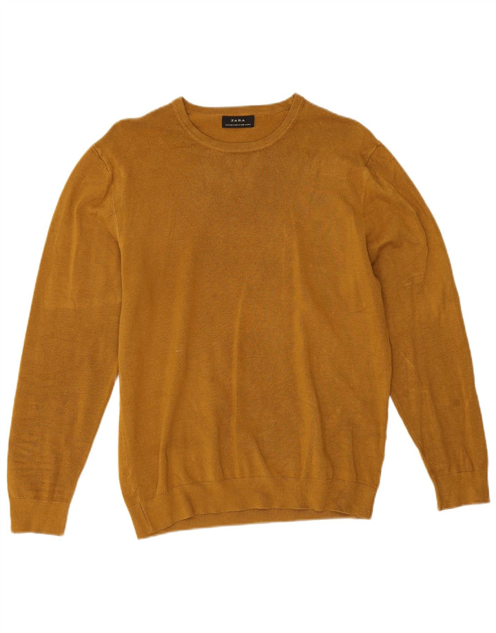 Zara Herren-Pullover mit Rundhalsausschnitt, mittelgelbe Viskose