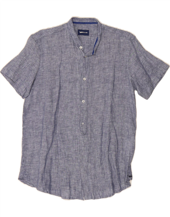 GAS Mens Short Sleeve Pullover Shirt Small Blue Linen Vintage Gas and Second-Hand Gas from Messina Hembry 