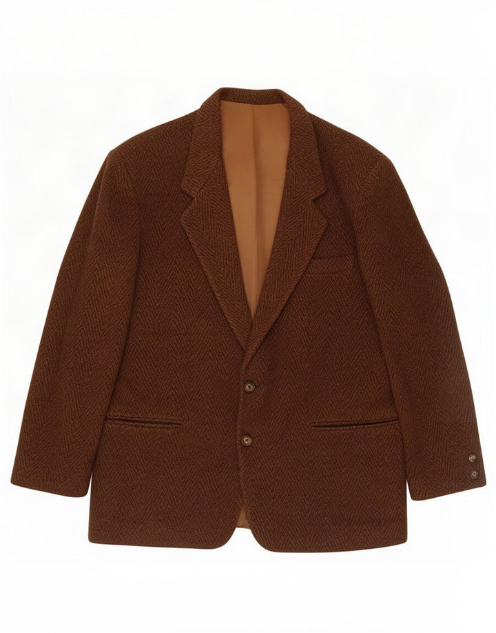 Vintage Herren 2-Knopf-Blazerjacke IT 52 XL Braune Fischgrätenwolle