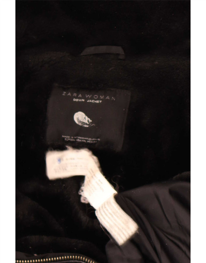 Zara Damen Wattierte Jacke UK 20 2XL Schwarz Polyester