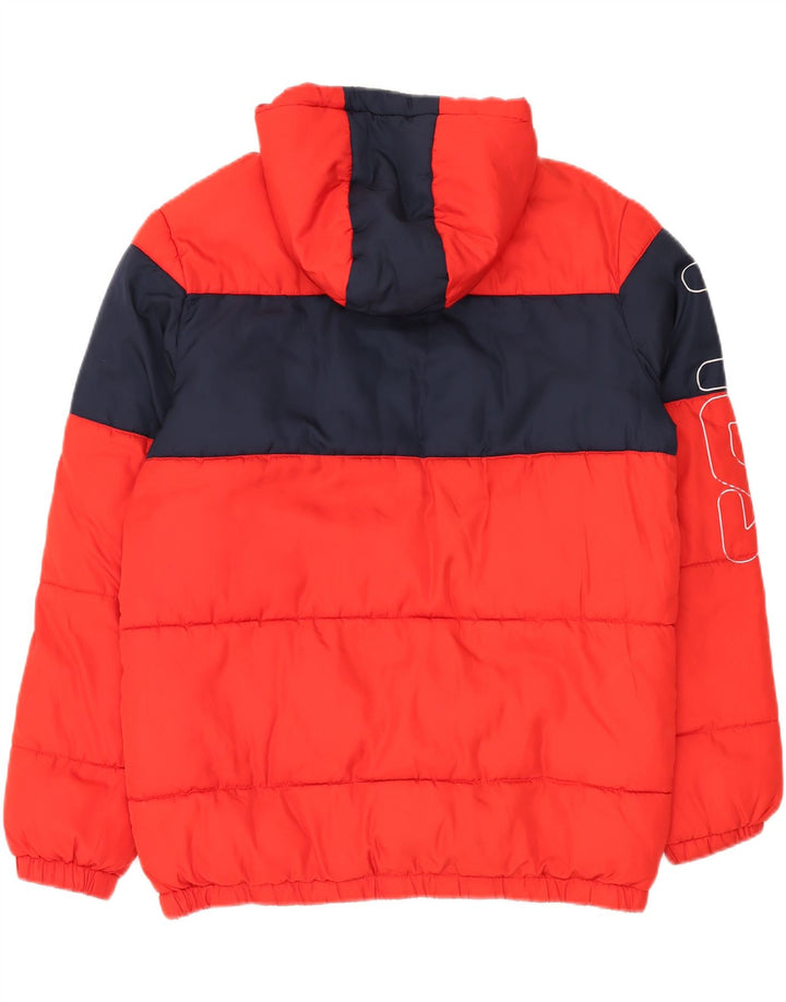 FILA Wattierte Herrenjacke mit grafischer Kapuze, UK 38, Mittelrot, Farbblock
