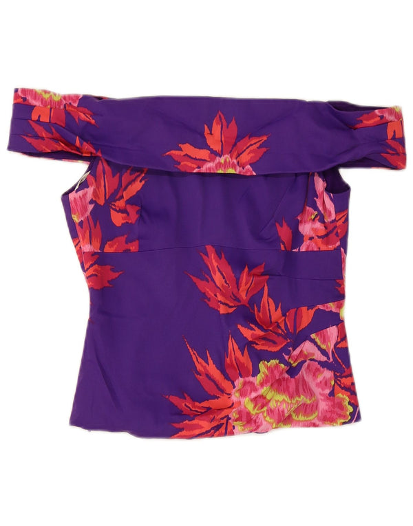 KAREN MILLEN Damen Crop Off Shoulder Top UK 12 Medium Purple Floral