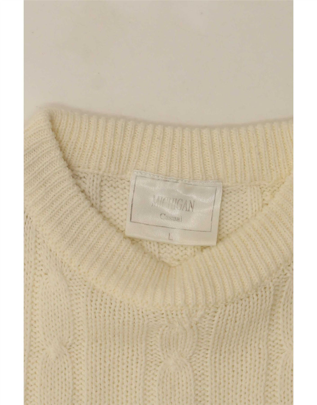 Vintage Herren Pullover mit Rundhalsausschnitt, groß, aus weißem Acryl