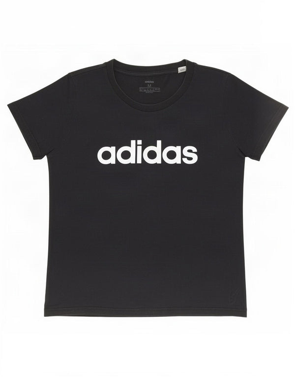 Adidas Damen Graphic T-Shirt Top UK 12/14 Mittelschwarze Baumwolle