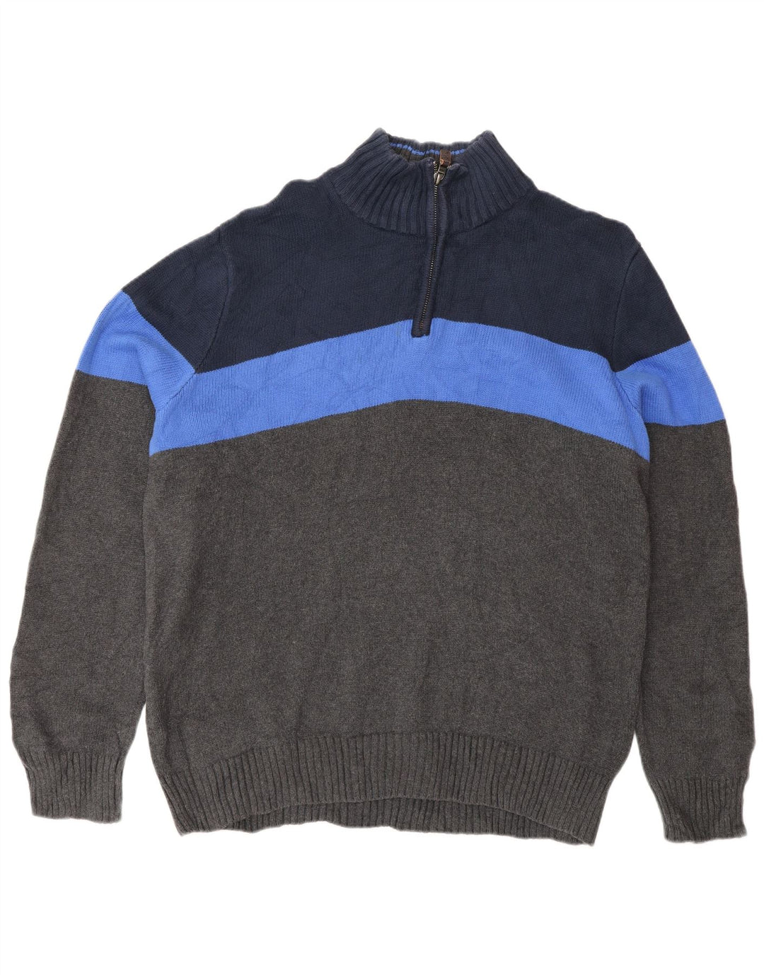 Eddie Bauer Herren-Pullover mit Reißverschluss am Hals, groß, graue Farbblock-Baumwolle