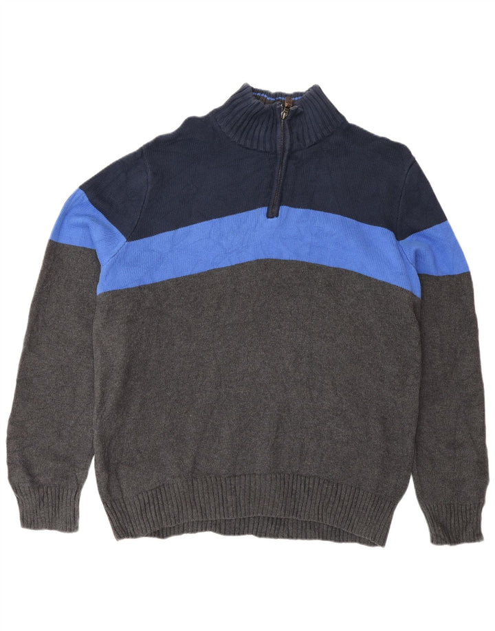 Eddie Bauer Herren-Pullover mit Reißverschluss am Hals, groß, graue Farbblock-Baumwolle