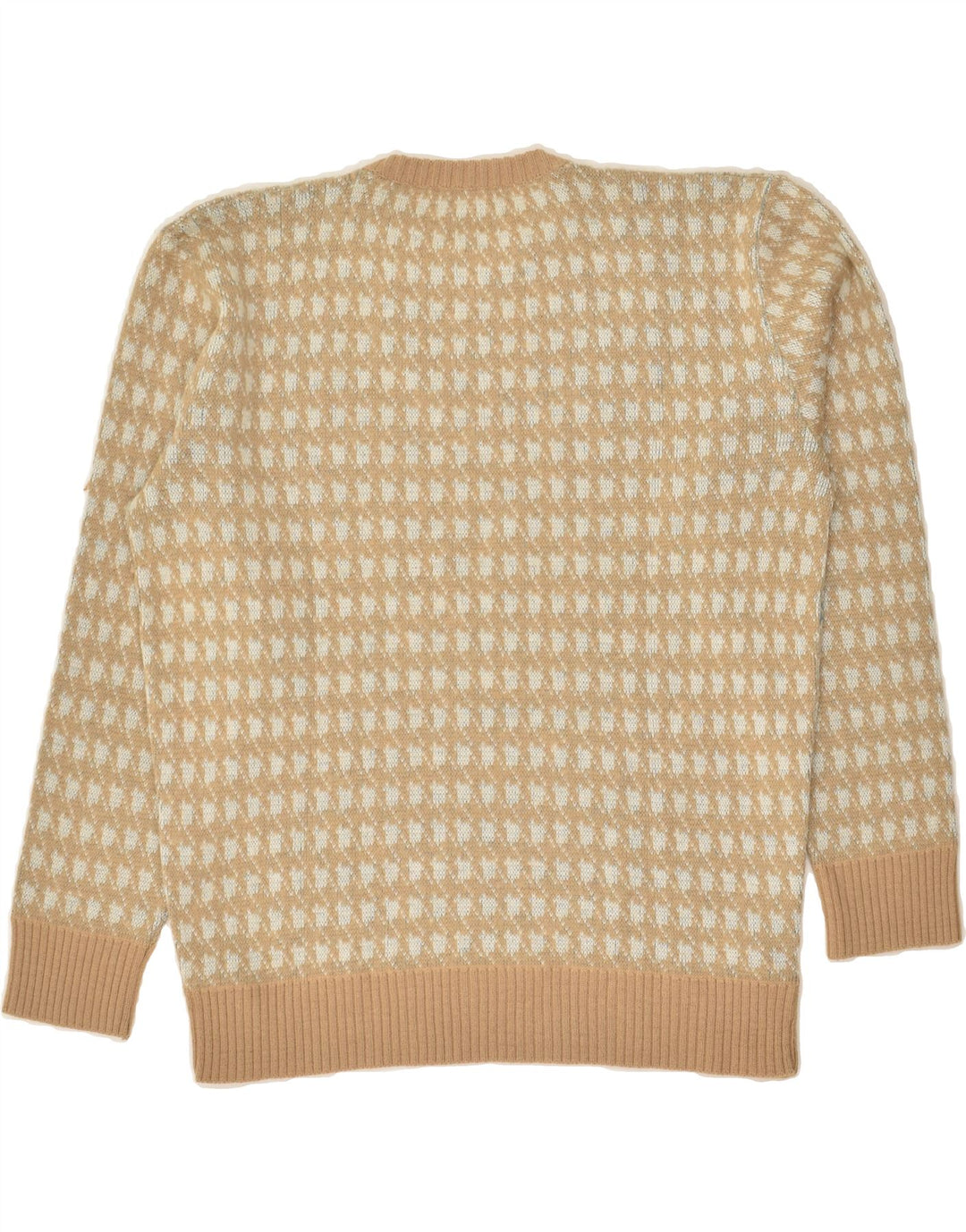 VINTAGE Damen Pullover mit abstraktem Muster und Rundhalsausschnitt, UK 16, Größe L, Beige