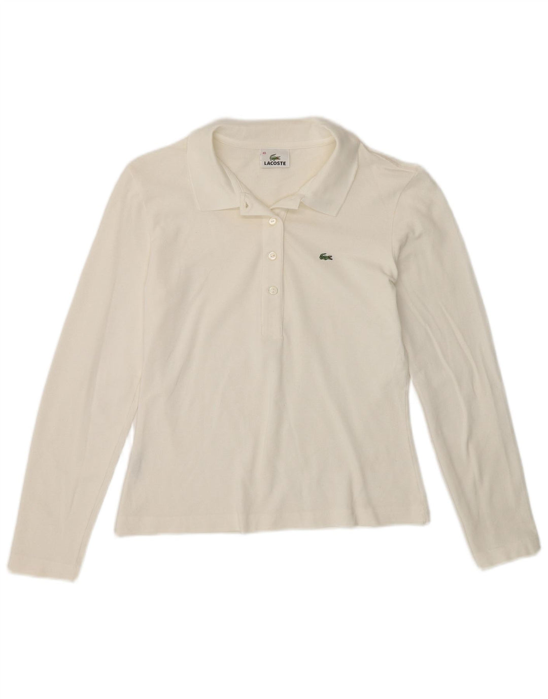 Lacoste Damen-Langarm-Poloshirt, Größe 40, mittelweiße Baumwolle