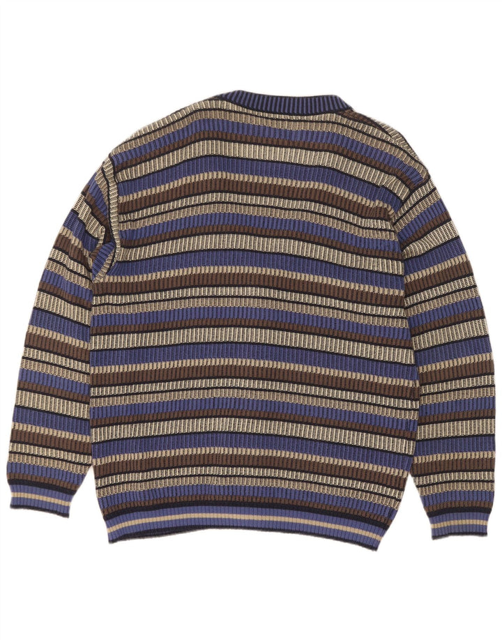 Marc Rene Herren-Cardigan-Pullover IT 52 Große blau gestreifte Baumwolle
