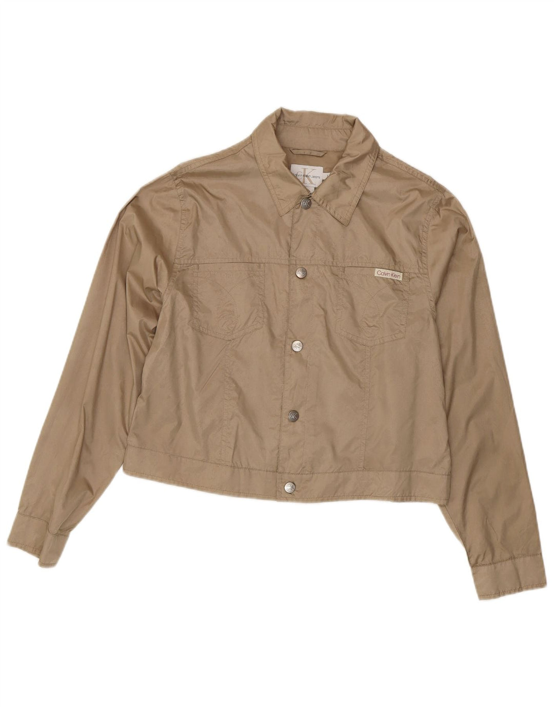 CALVIN KLEIN JEANS Womens Crop Bomber Jacket UK 16 Large Khaki Polyester