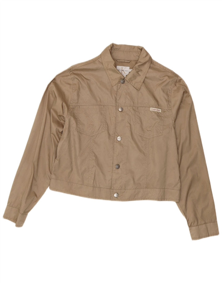CALVIN KLEIN JEANS Womens Crop Bomber Jacket UK 16 Large Khaki Polyester