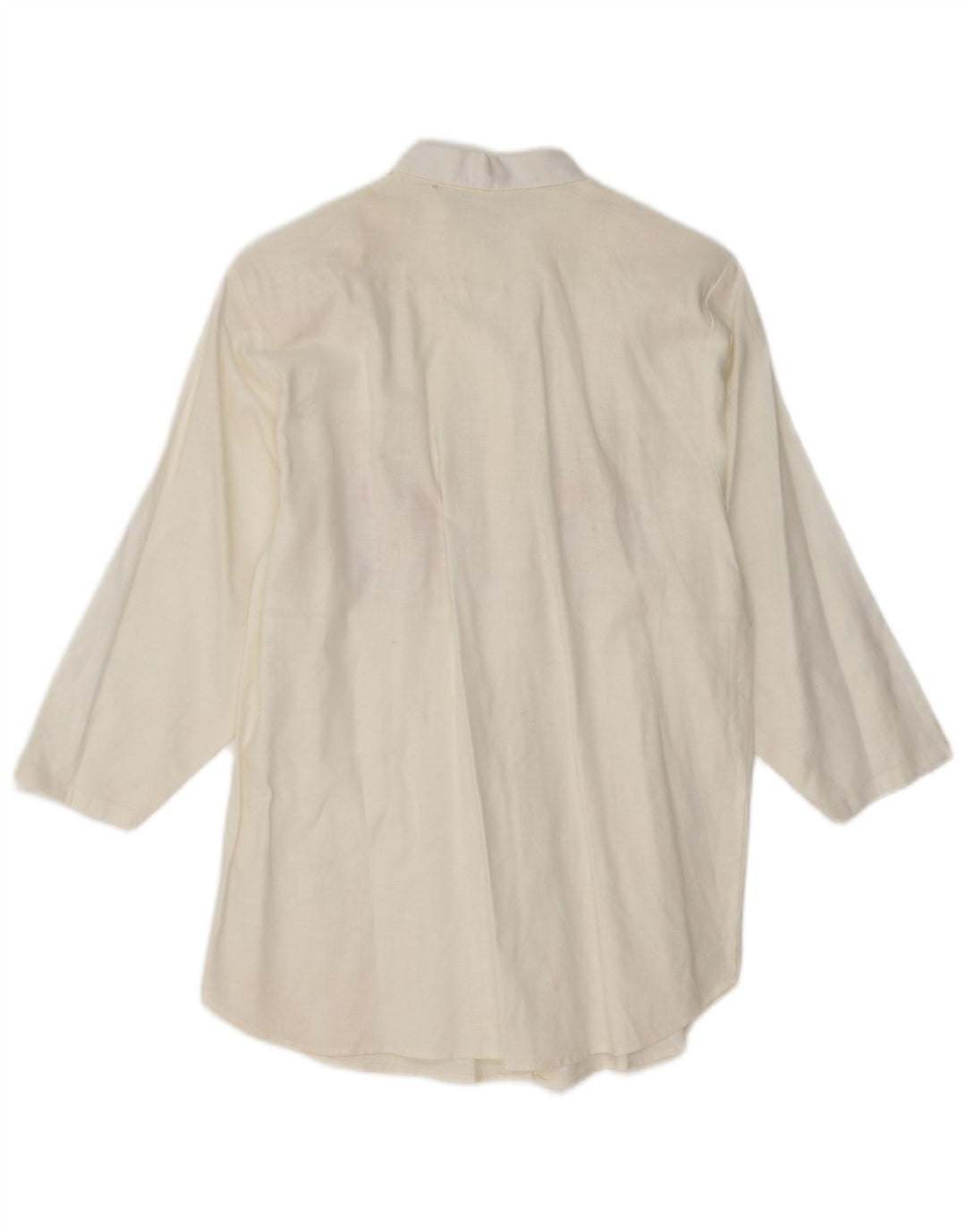VINTAGE Damen 3/4-Ärmel-Hemdbluse UK 14 Mittelweiß geblümt
