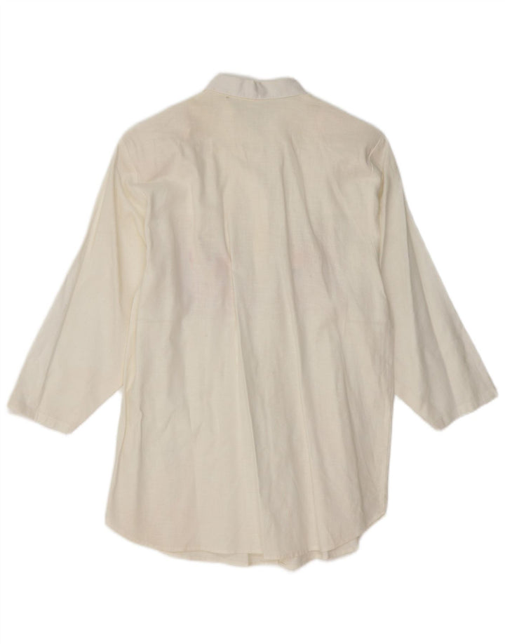 VINTAGE Damen 3/4-Ärmel-Hemdbluse UK 14 Mittelweiß geblümt