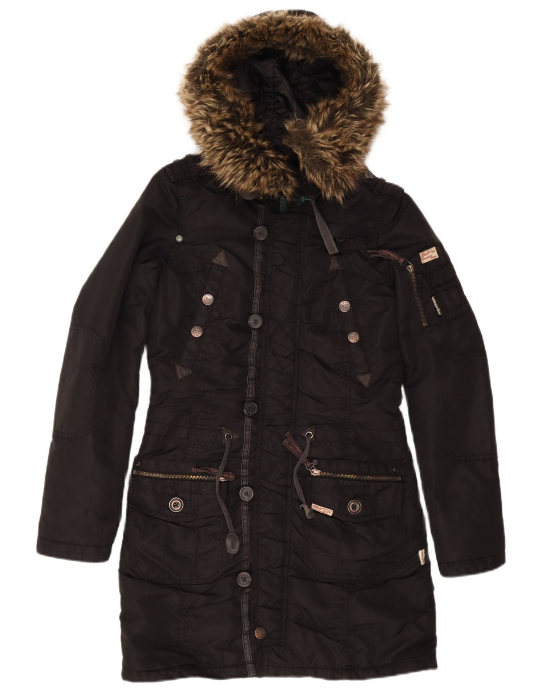 KHUJO Damen-Parka mit Kapuze, Gr. 10, Schwarz