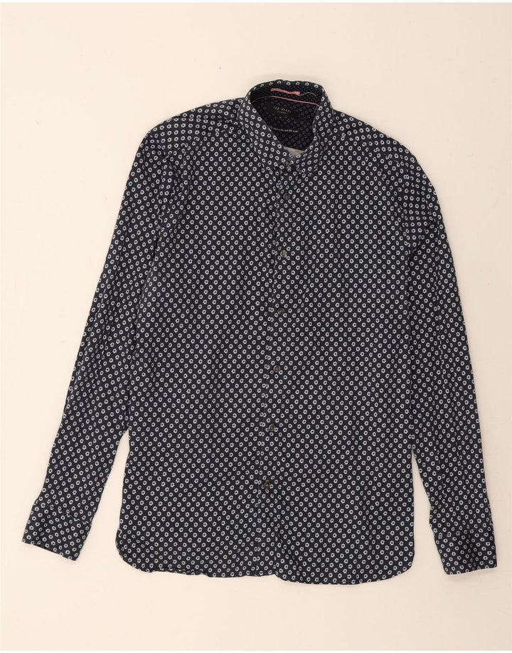 TED BAKER Mens Shirt Size 4 Large Navy Blue Floral Cotton Vintage Ted Baker and Second-Hand Ted Baker from Messina Hembry 